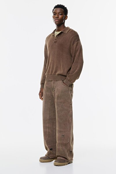 Pull & Bear Acid wash knit polo shirt