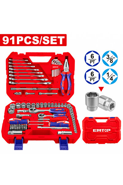 EMTOP Trusă de scule și accesorii, 91 de componente, cutie de transport - EHT...