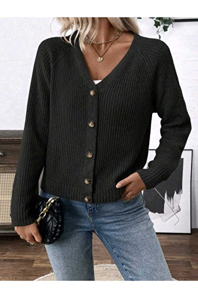Bracha Long Sleeve Woven Detailed V-Neck Buttoned Model Knitwear Cardigan