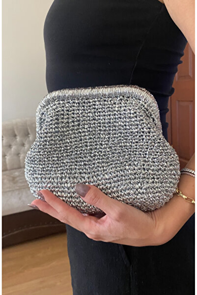 PeriStore Gümüş Gece Çantası El Örmesi Mini boy 20x18 cm