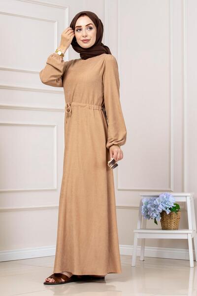 Sevitli Beli Tünelli Corded Aslı Dress-Vi̇zon