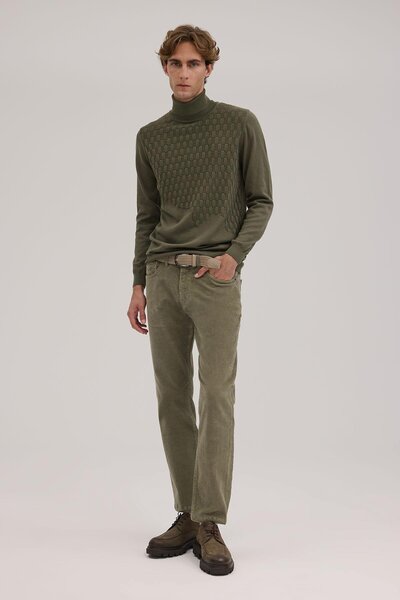 Jakamen Khaki Slim Fit Full Turtleneck Men's Knitwear