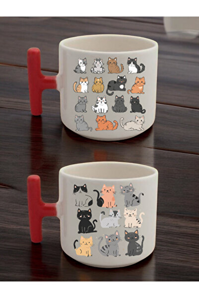 lili hediyelik كوب سيراميك مطبوع عليه عبارة 'عالم القطط' - طقم من كوبين للقهو...