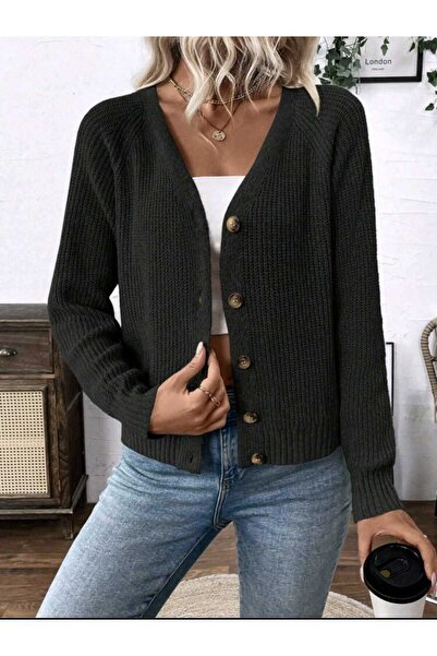 Bracha Long Sleeve Woven Detailed V-Neck Buttoned Model Knitwear Cardigan