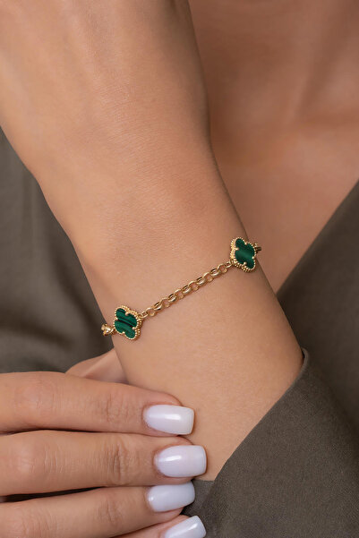 Bayar Gold 14 Ayar Altın Yeşil Yonca Bileklik