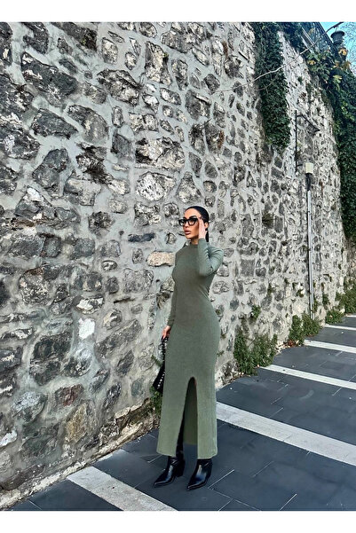 Zerenyus Slit Thick Wrap Long Dress Green