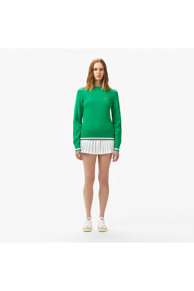 Lacoste Kadın Regular Fit Bisiklet Yaka Yeşil Triko