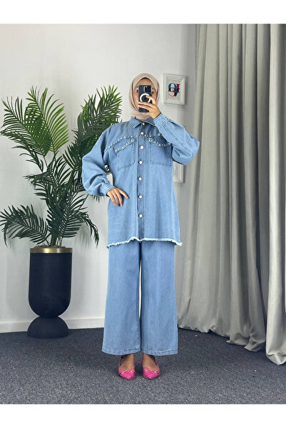 Esre Store 0778 - Kot Tesettür İkili Takım Mavi e-1