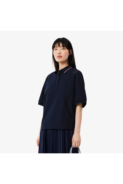 Lacoste Kadın Oversize Fit Kısa Kollu Lacivert Polo