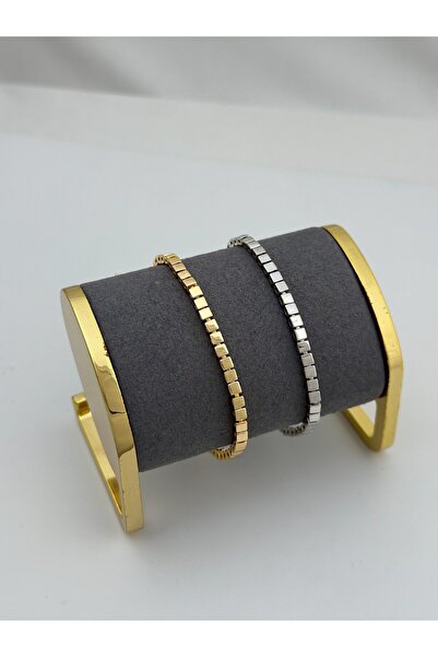 ŞekerAksesuar Özel Seri Küp Plaka Sıralı Bileklik ( 19 Cm )