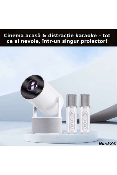 Nord-X Nord-X® HY300 Pro KTV Smart Video Projector, 4K, With Wireless Microphones for Karaoke