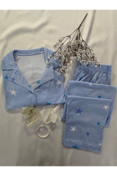 MH Moony Homewears Σετ Πιτζάμες Μαλακές Πιτζάμες Χειμερινό Χριστουγεννιάτικο Δώρο Blue Star