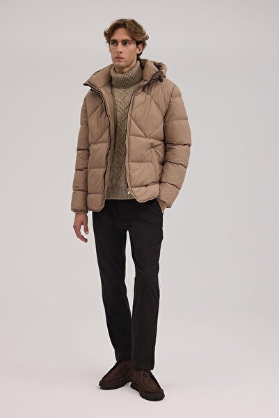 Jakamen Bej Comfort Fit Kapuşonlu Şişme Mont
