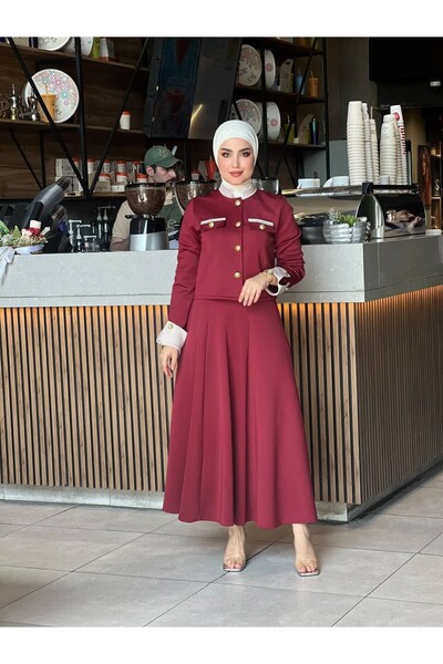 Esre Store 4515 - Set Hijab dublu din material Scuba, culoare burgundy
