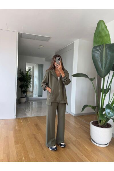 EGZOTİK ASORTİK Hooded Tracksuit Set with Snap Buttons on the Sides