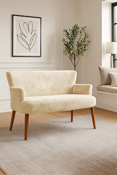 Azra Mobilya Roma Modern İkili Koltuk - Welsoft Yumuşak Kumaş - Ahşap Ceviz R...