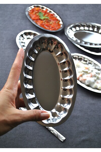 Qualitev 4-Piece Steel Sectional Small Boat Plate Sectional Boat Plate Mini Appetizer Breakfast Presentation Bowl 18X11 cm