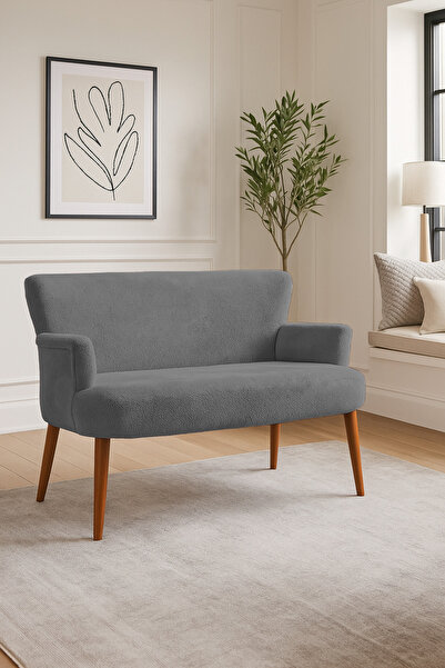 Azra Mobilya Roma Modern İkili Koltuk - Welsoft Yumuşak Kumaş - Ahşap Ceviz R...