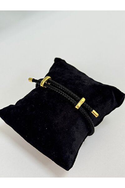 VLDORO Doro Unisex minimalist çift halka detaylı siyah bileklik