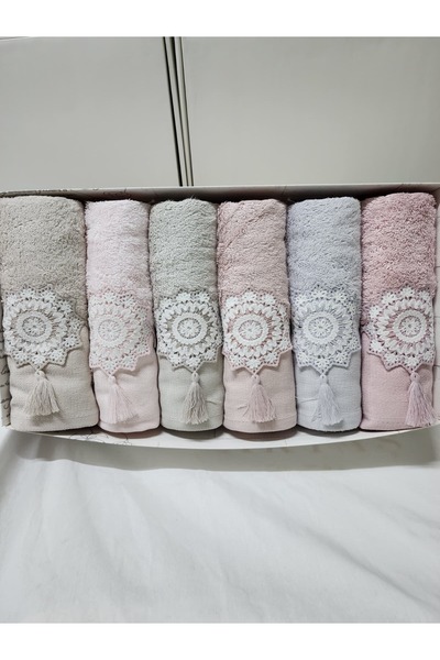 Fiesta Bambu Havlu Püsküllü Dantelli Havlu 50X90 (6 Adet)