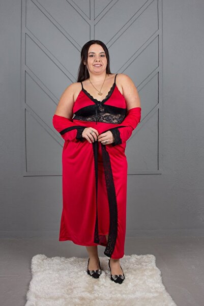 Truva XXL The Color of Love Is Red: Plus Size Silk Combed Cotton Nightgown Set