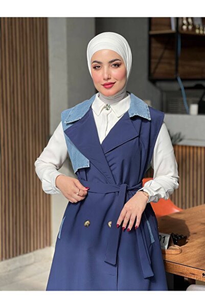 Esre Store 44119 - Trenci musulman cu detalii colorate, bleumarin A-1