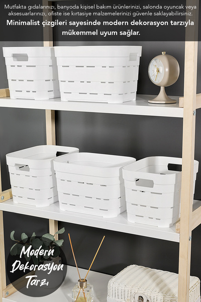 Meleni Home 2-Piece Perforated Decorative Pyramid Storage Box - Closet Organizer Multi-Purpose Organizer 5 Lt White