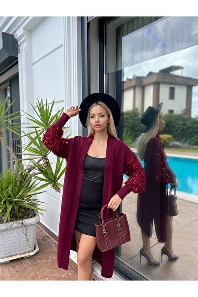For Angels Long Knit Cardigan with Sequin Sleeves