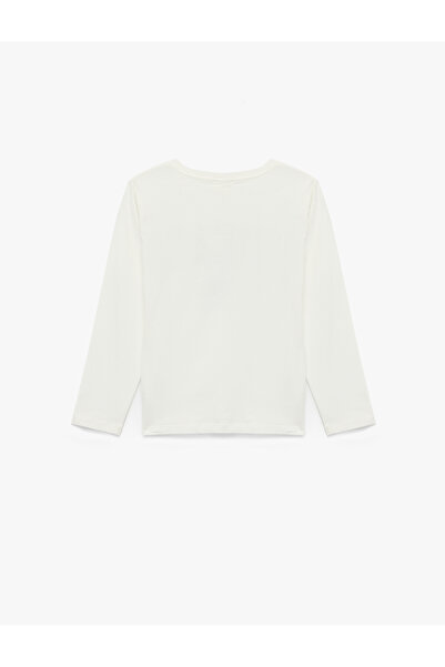 Koton Long Sleeve Crew Neck Cotton Glitter Printed T-Shirt