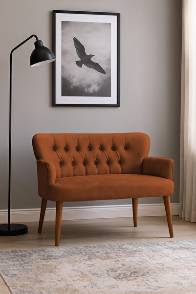 Azra Mobilya Roma Modern İkili Koltuk - Babyface Kumaş - Ahşap Ceviz Renk Aya...