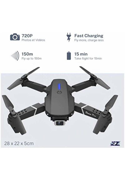 Generic E88 Drone with HD Camera – Black, Foldable Design, WiFi Live Photo & Video, Remote Control with Sc