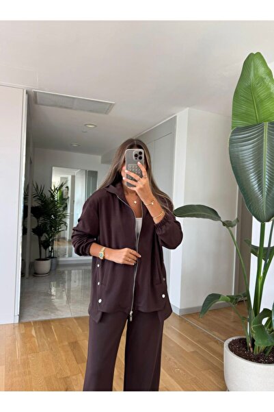 EGZOTİK ASORTİK Hooded Tracksuit Set with Snap Buttons on the Sides