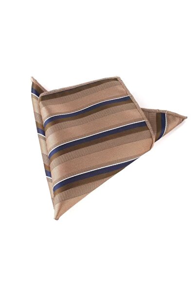KESNUP Men's suit jacket pocket square, striped pattern, Beige / Olive / Blue
