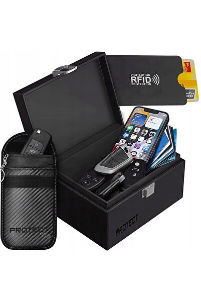 zola Anti-theft box set, RFID key fob case, 10kHz-30GHz signal blocking, card holder, 18x13x11 cm