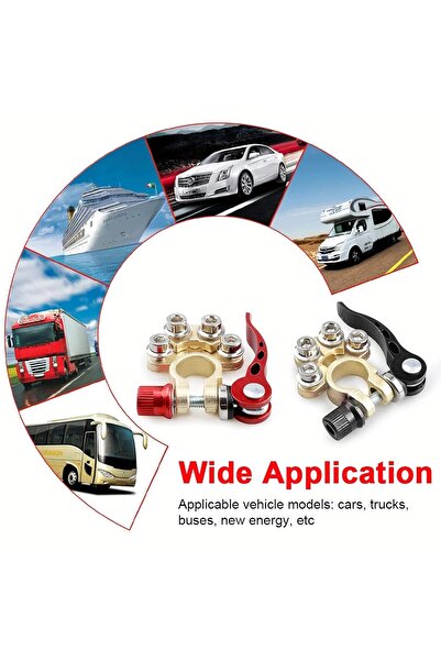 zola Set of 2 car terminals with 4 terminals and clamps, 6V/12V, 800A, 6.5x5.5 cm, red/black, plus and minus