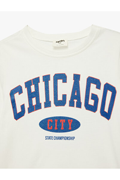 Koton Long Sleeve Crew Neck Cotton Glitter Printed T-Shirt