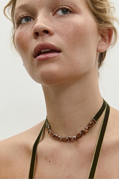 Stradivarius Lariat rhinestone necklace with contrast velvet