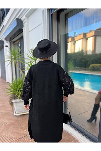 For Angels Long Knit Cardigan with Sequin Sleeves