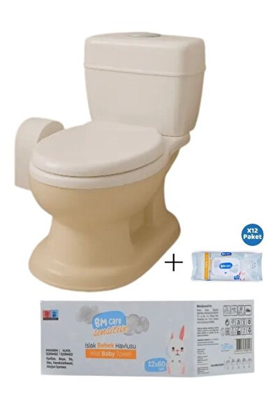 Dolu Nuve Eğitici Lazımlık Bej-Beyaz + bm care ıslak mendil (12*60)