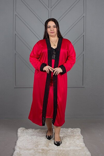 Truva XXL The Color of Love Is Red: Plus Size Silk Combed Cotton Nightgown Set