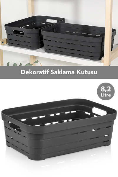 Meleni Home Perforated Decorative Pyramid Storage Box - Closet Organizer Organizer Box 8.2 Lt Anthracite