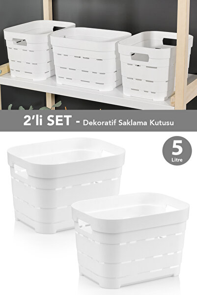 Meleni Home 2-Piece Perforated Decorative Pyramid Storage Box - Closet Organizer Multi-Purpose Organizer 5 Lt White