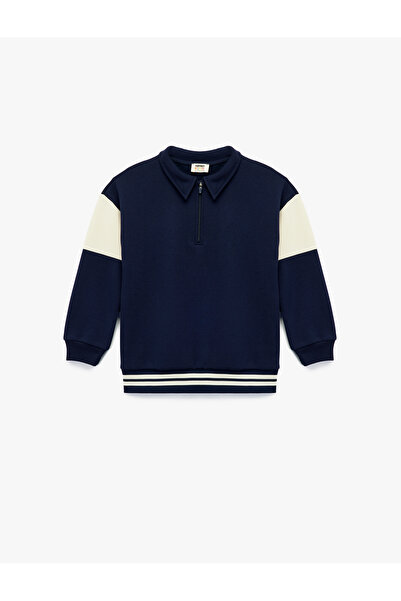 Koton Φούτερ για αγόρια με λεπτομέρεια με φερμουάρ, γιακά πόλο, μπλε ναυτικό 6Wkb10195Tk