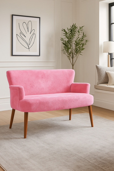 Azra Mobilya Roma Modern İkili Koltuk - Welsoft Yumuşak Kumaş - Ahşap Ceviz R...