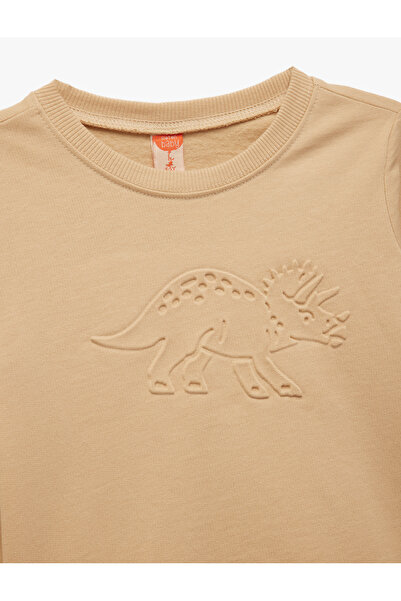 Koton Pamuklu Uzun Kollu Bisiklet Yaka Dinozor Baskılı Sweatshirt