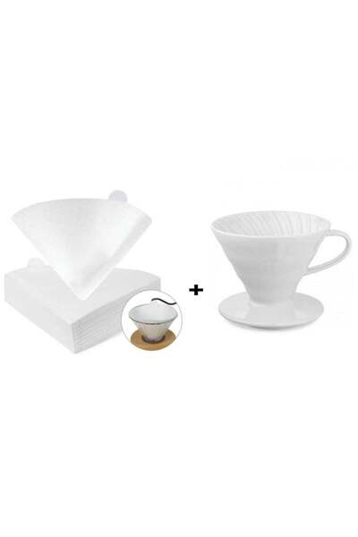 rank V60 Ceramic Dripper 01 White with 100 Coffee Filters