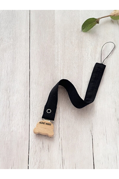 NÜNÜ ANNE , Siyah Ahşap Klipsli Bebek Emzik Askısı , Bebek Emzik Tutacağı, Em...