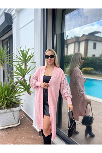 For Angels Long Knit Cardigan with Sequin Sleeves