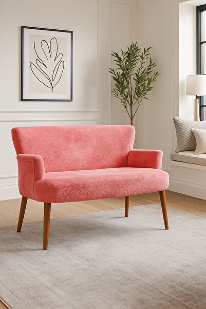 Azra Mobilya Roma Modern İkili Koltuk - Welsoft Yumuşak Kumaş - Ahşap Ceviz R...