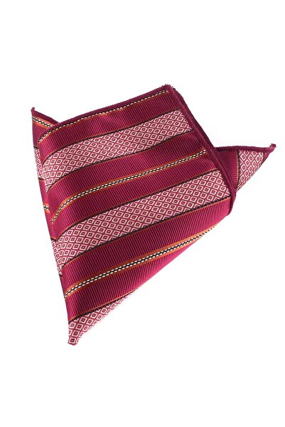 KESNUP Men's suit jacket pocket square, decorative stripes pattern, Grey / Burgundy